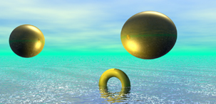 Golden Rings surreal screensaver CGI image